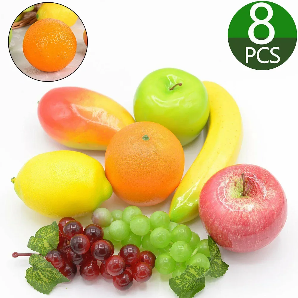 8pcs/set Artificial Fruit Lifelike Mango Grape Lemon Banana Orange Plastic Mixed Fruit Home Party Table Decoration Ornaments