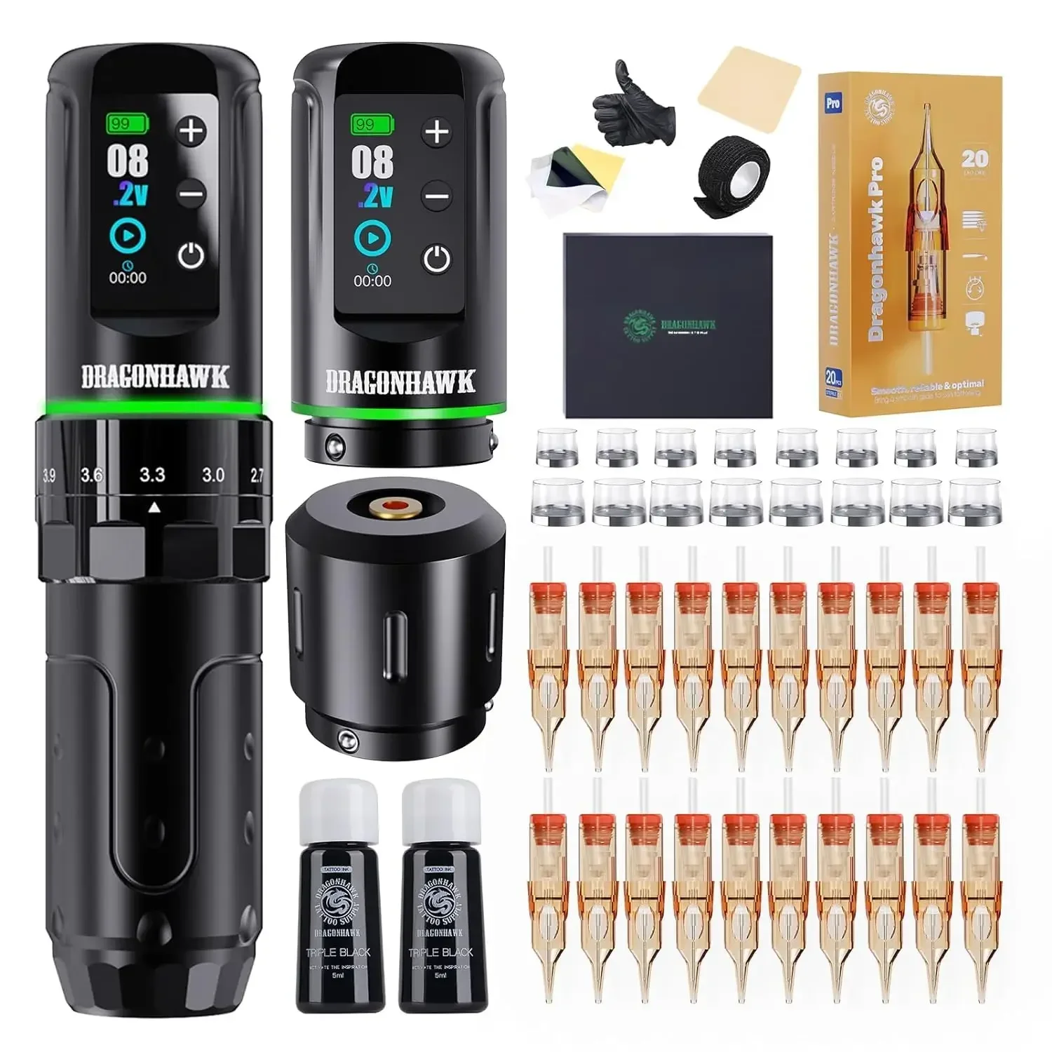 

Dragonhawk L3 Tattoo Machine Kit Complete 7 Strokes 2 Batteries 2000mAh with Pro Tattoo Needles for Beginner or Pro Body Artist