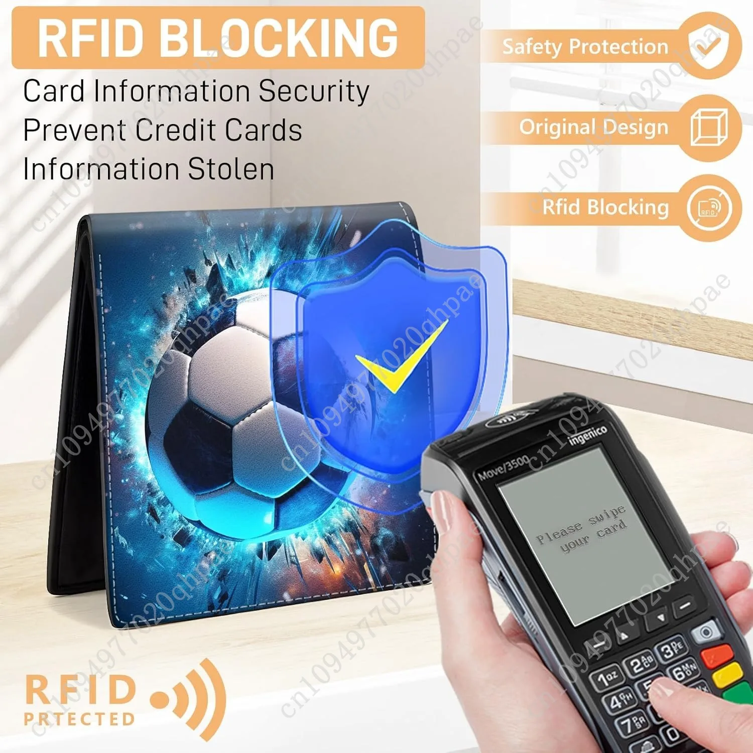 Teen Boys Wallet for Kids - Soccer Kids Wallet for Boys Leather Credit Id Card Cash Holder Rfid Blocking Zipper Cool Funny with