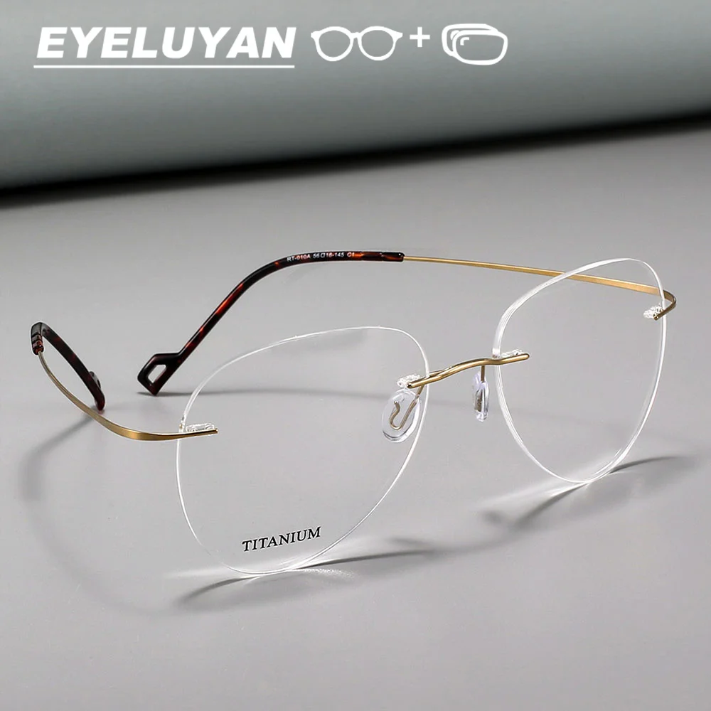 

Очки EYELUYAN из 100% чистого титана, ультралегкие, гибкие, без оправы, с дужками из ацетата под черепаховый панцирь, унисекс, для делового и повседневного стиля