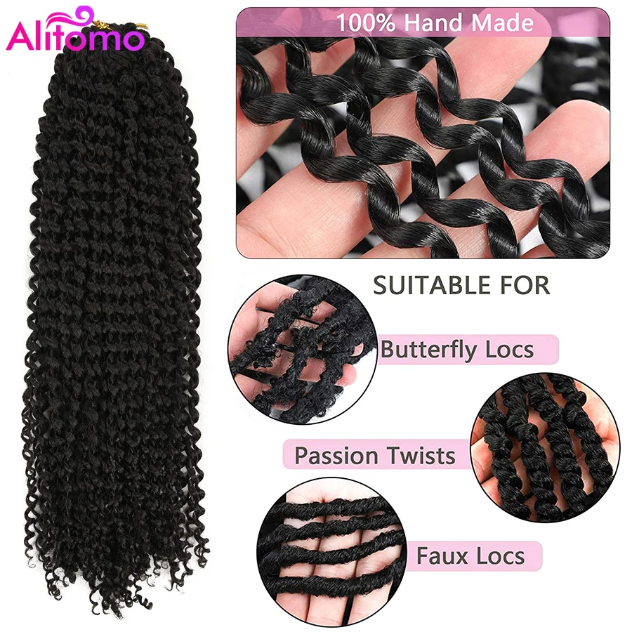 Alitomo Water Wave Synthetic Braids for Passion Twist Crochet Braiding Hair Goddess Locs Long Bohemian Locs Hair Extensions