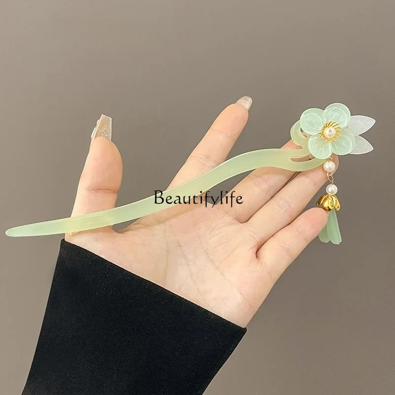 

Hosta ancient style bamboo jade hair hairpin Hanfu Xianqi cheongsam headdress