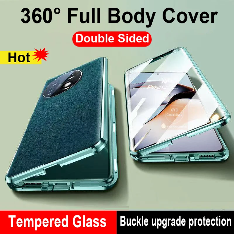 360 Cover For OnePlus 13 Case Metal Bumper Tempered Glass Phone Case For One Plus 13 OnePlus 13 Flip Leather Covers Double Sided