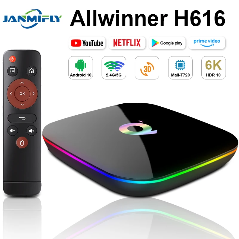 Original Q TV Box Android 10 6k Allwinner H616 2.4G Wifi Streaming Media Player Multilíngue 16GB/32GB/64GB ROM Set-Top Box