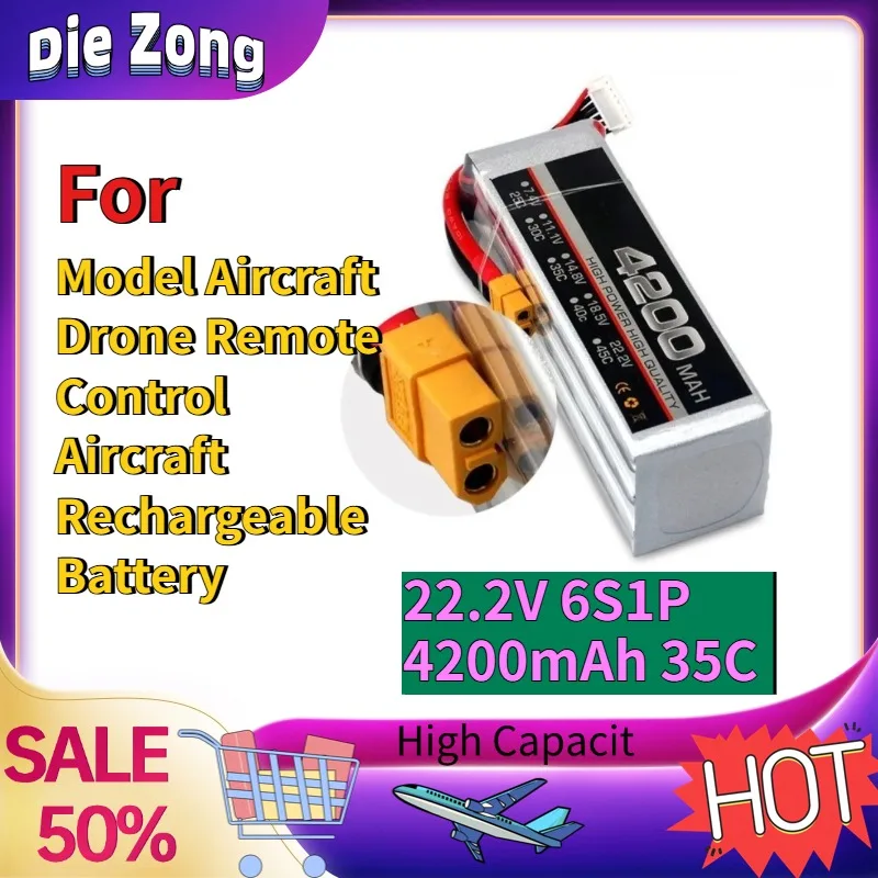 

In Stock For Model Aircraft Drone Remote Control Aircraft Rechargeable Battery 22.2V 6S1P 4200mAh 35C Lithium Polymer Battery