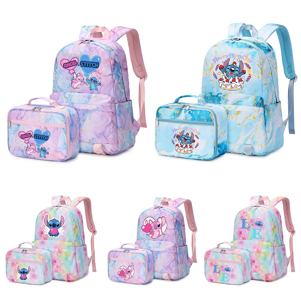 

2pcs Disney Lilo Stitch Multi Pocket Backpack with Lunch Bag Student Teenagers Sets Rucksack Casual School Bags for Men Women