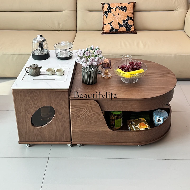 

Solid wood rock slab antique living room household small apartment tea cart mobile integrated combination coffee table fashion