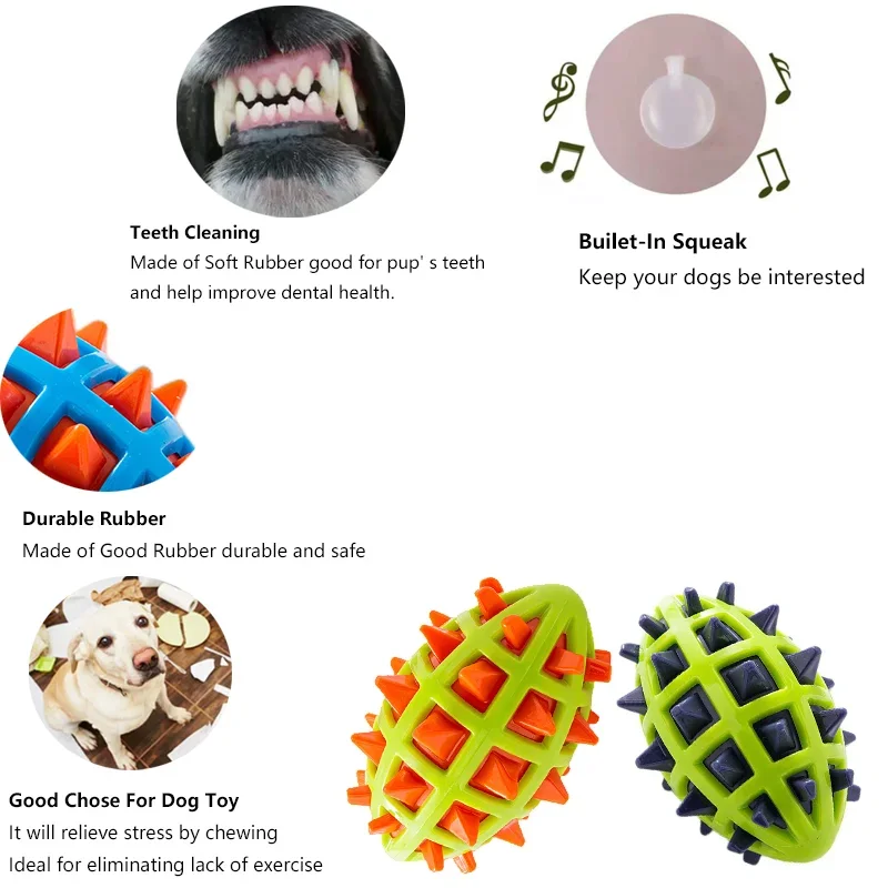 Dog Squeaky Toys Interactive Toys Puppy Sound Toy TPR Rubber Tooth Cleaning Balls Training Ball Pet Chewing Toy For Meduim Large