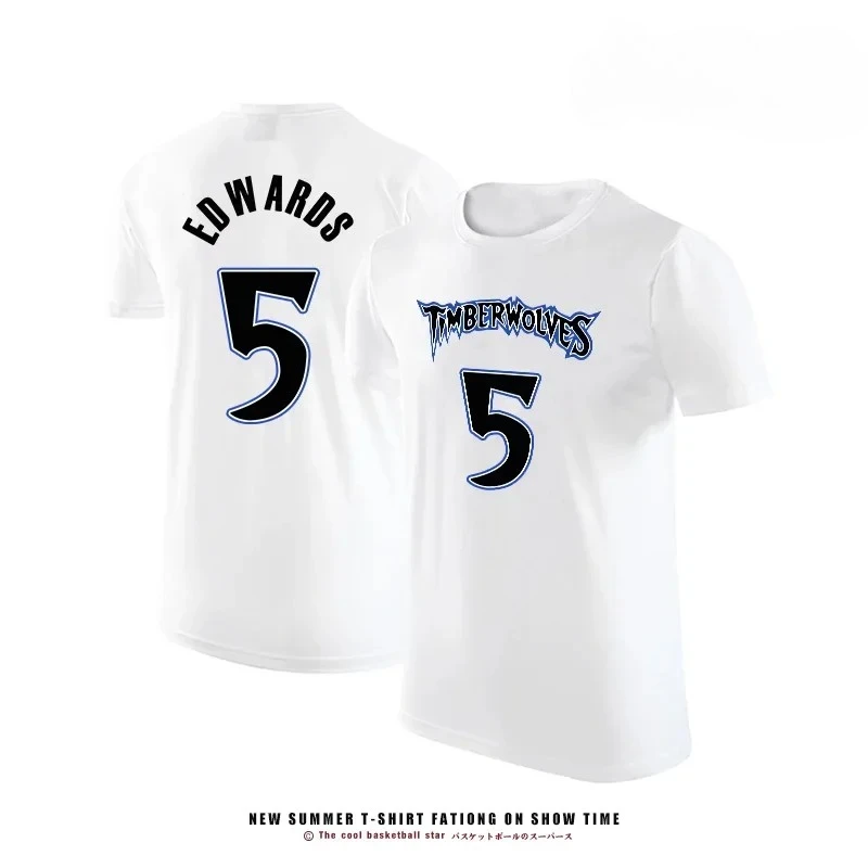 تي شيرت Edwards Timberwolves للسيدات رقم 5 صيفي قابل للتنفس من جيرسي كرة السلة والتدريب الرياضي تصميم مطبوع بأكمام قصيرة