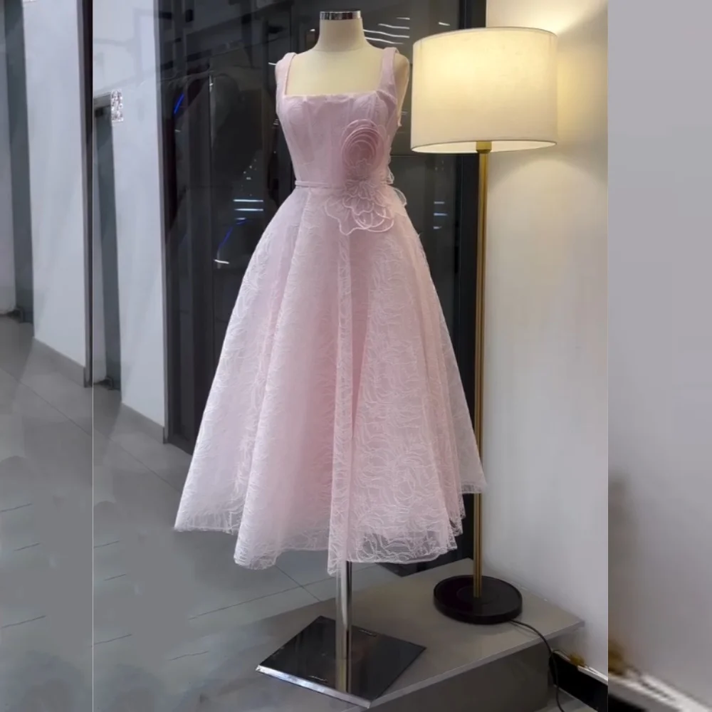 

Customized Lace Square Neck A-line Midi Dresses Bespoke Occasion Homecoming Prom Elegant Party Gown High Quality