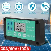 MPPT Solar Charge Controller 30A 50A 100A Dual USB LCD Display 12V 24V Solar Cell Panel Charger Regulator with Load Rv Camping