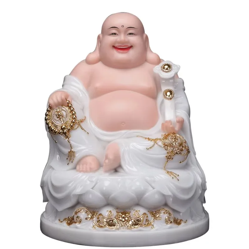 XL Maitreya Buddha Bodhisattva Big Belly Maitreya Buddha White Marble Stone Carving Lucky Laughing Buddha view 6