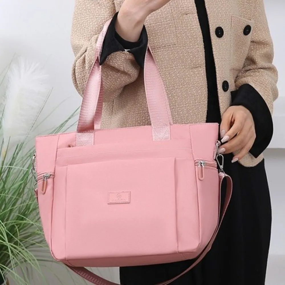 

Portable Square Commuting Tote Bag Large Capacity Oxford Cloth Shopping Handbag Soft Texture Solid Color Nylon Shoulder Bag Work