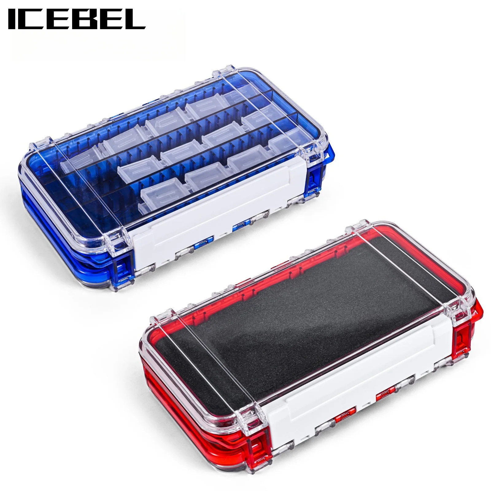 

ICEBEL Waterproof Jigging & Lure Accessory Organizer with Lead Jig, Hook, Root Fly Lure Pins, Transparent Tackle Storage Box