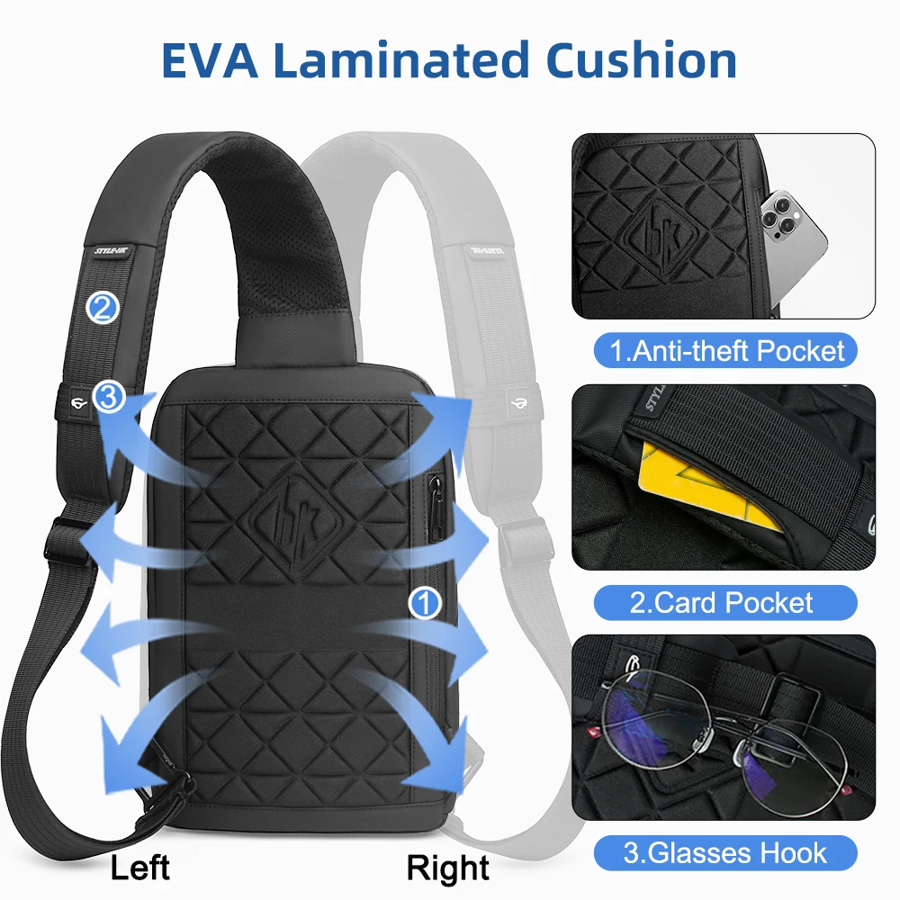 Heroic Knight Fashion Camou Men Cycling Chest Bag Fit 11” iPad USB Charging Travel Shoulder Bag Waterproof Running Crossbody Bag