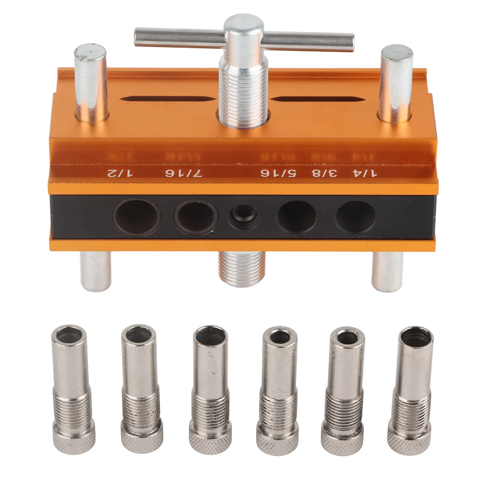 

Dowelling Jig Self Centering Dowelling Jig Aluminum Alloy Drilling Bushings Set Wood Puncher Locator 64mm Width