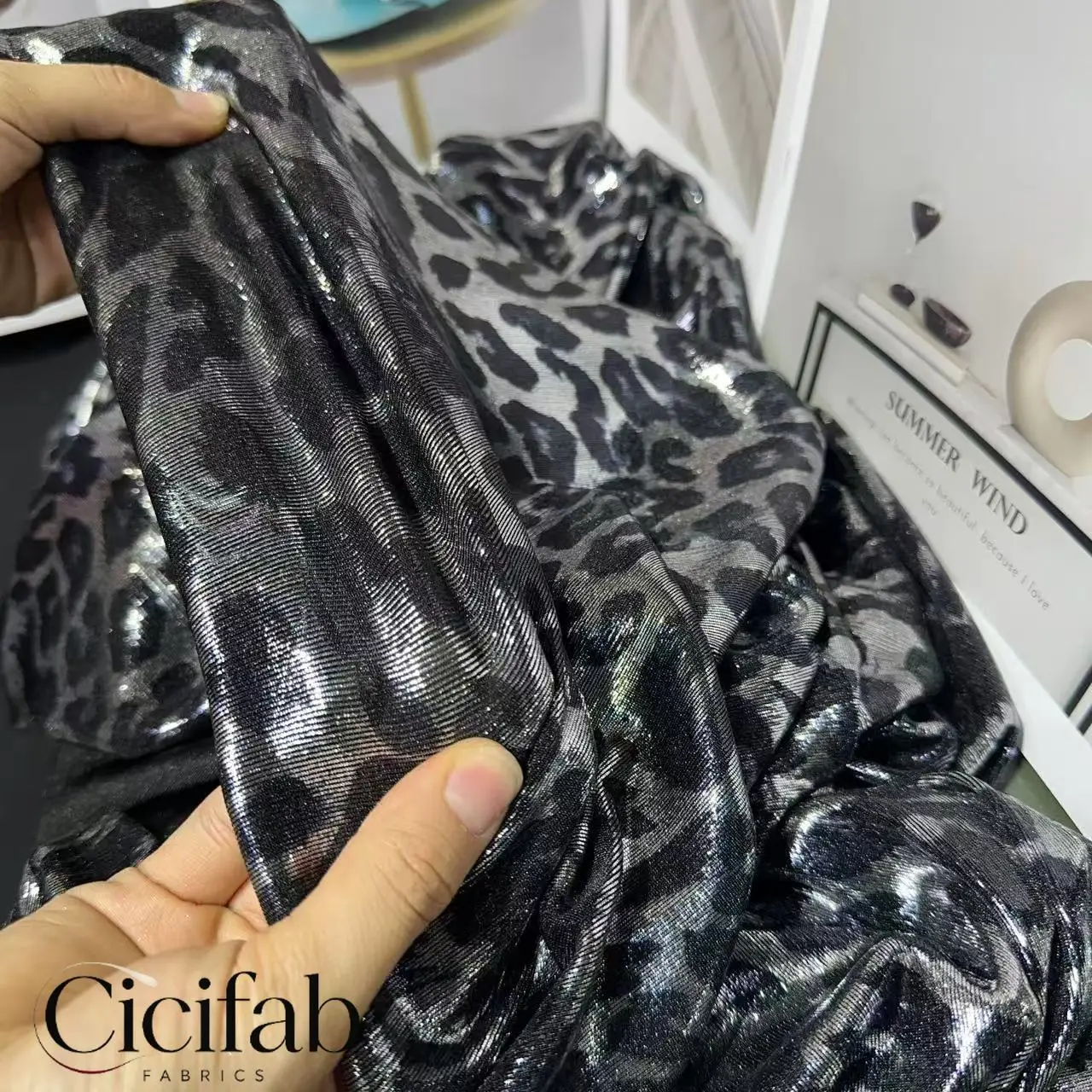 Black Purple stamping gold needle weaving leopard print pattern fabric sewing fashion clothing performance clothing designer