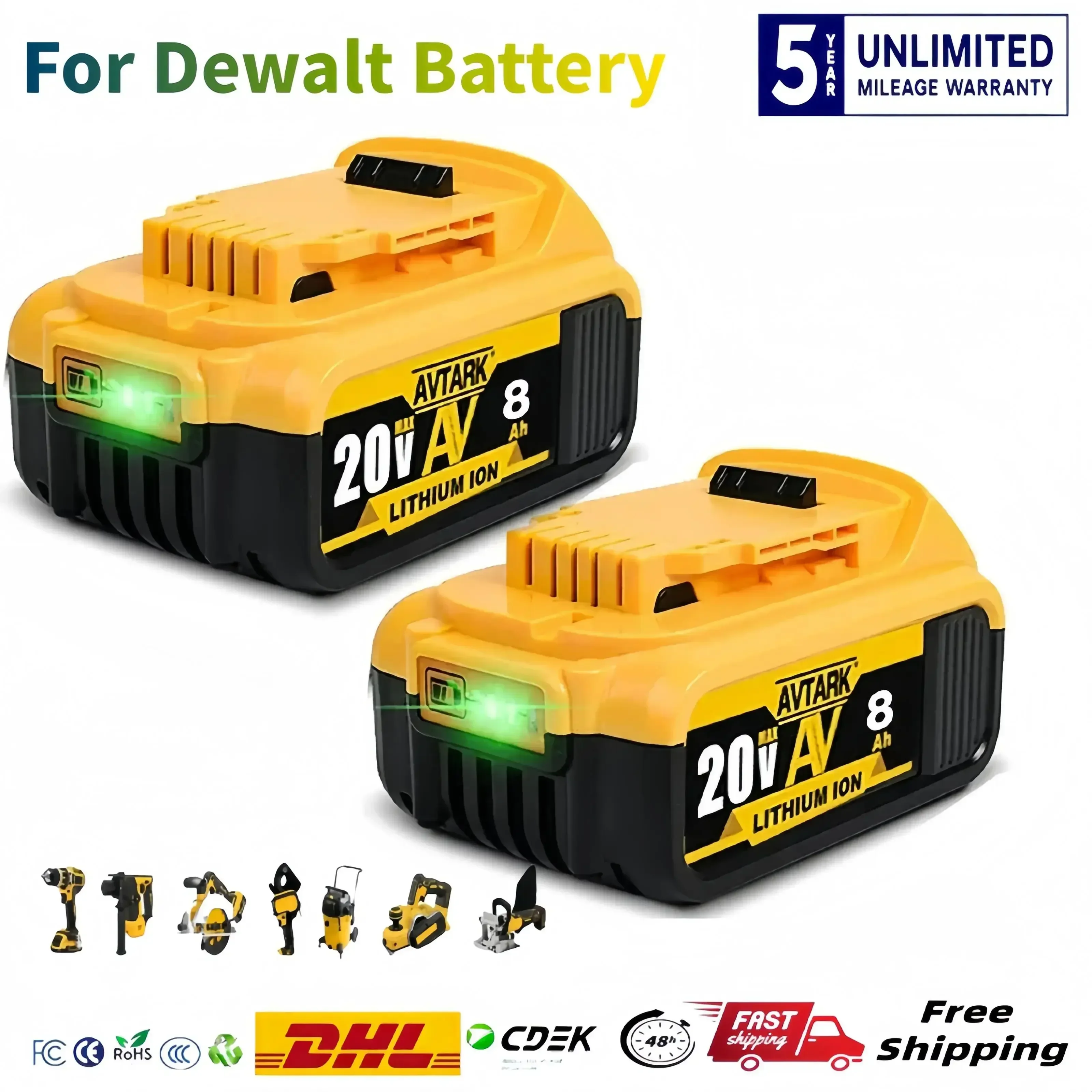 

Original DCB200 20V 8.0Ah Lithium Replacement Battery For Dewalt 18V DCB184 DCB200 DCB182 DCB180 DCB181 DCB182 DCB201 DCB206