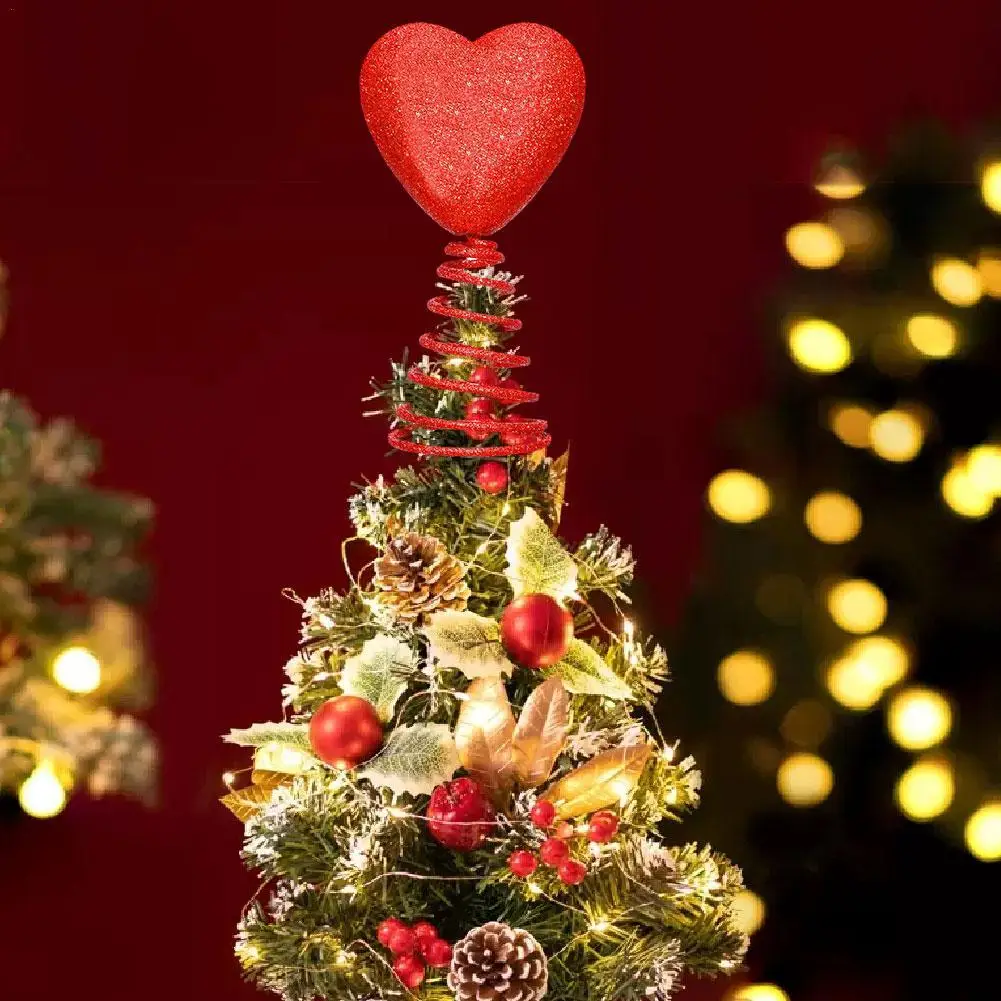 

2025 Valentine's Day Tree Topper Ornament Glitter Red Heart Shaped Decoration For Table Tree Fireplace Festival Party Decor Prop