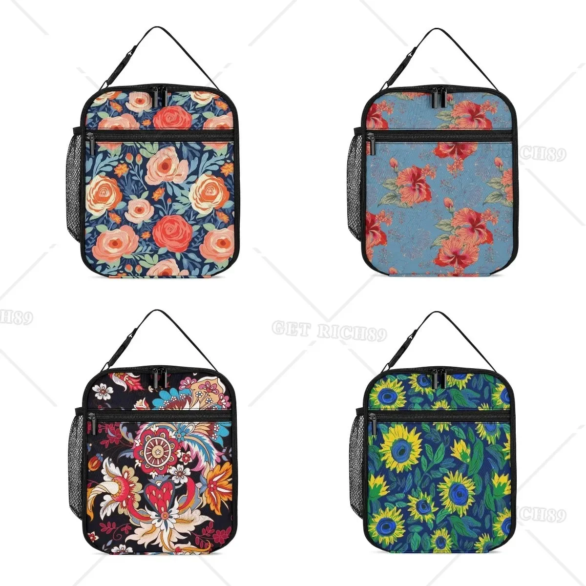 Rose Floral Lunch Bags Aesthetic Insulated Leakproof Portable with Zipper Simple Modern Flower Lunch Box Tote for Woman Work