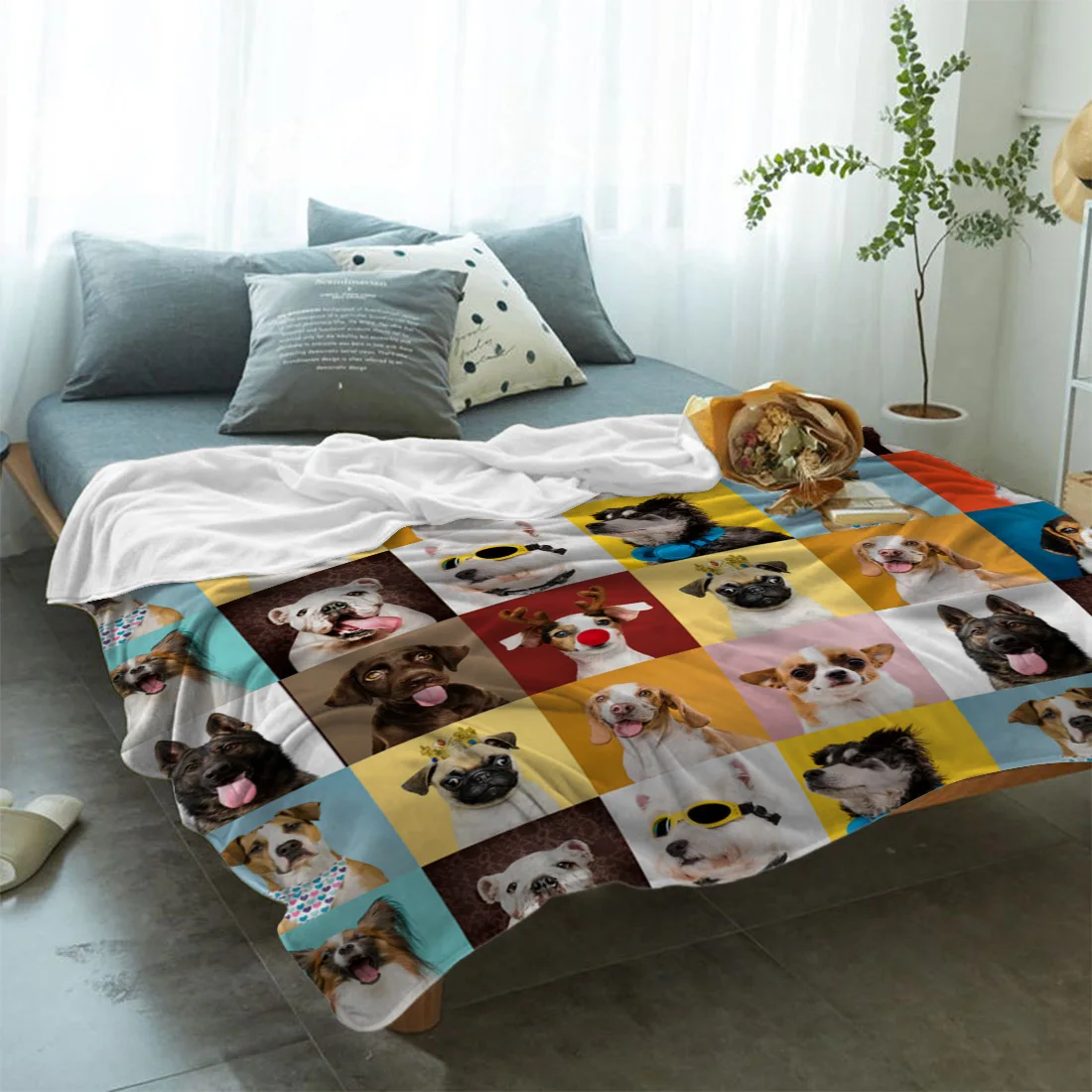 Bulldog Collie Animal Pet Dog Flannel Blanket Travel Picnic Blanket Portable Soft Bedspread Blankets for Beds