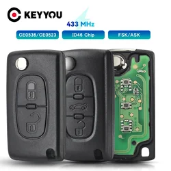 KEYYOU-llave remota de coche Filp, 433MHz, para CITROEN C1, C2, C3, C4, C5, Berlingo, Picasso, Peugeot 207, 307, 407, ID46, CE0536/CE0523, ASK FSK