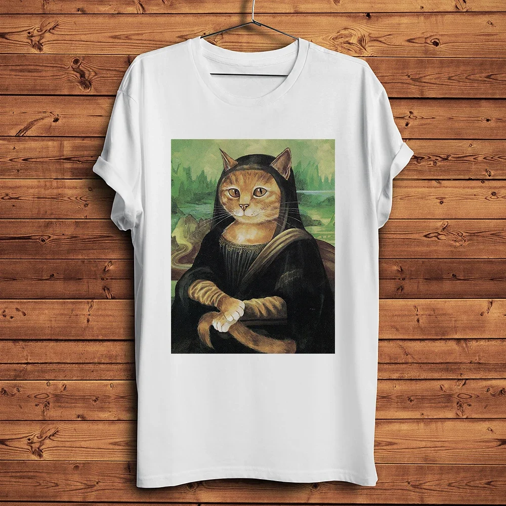 Забавная художественная футболка Da Vinci Meow Mona Lisa Cat MonaLisa, повседневная футболка с короткими рукавами, уличная футболка унисекс с дышащим принтом