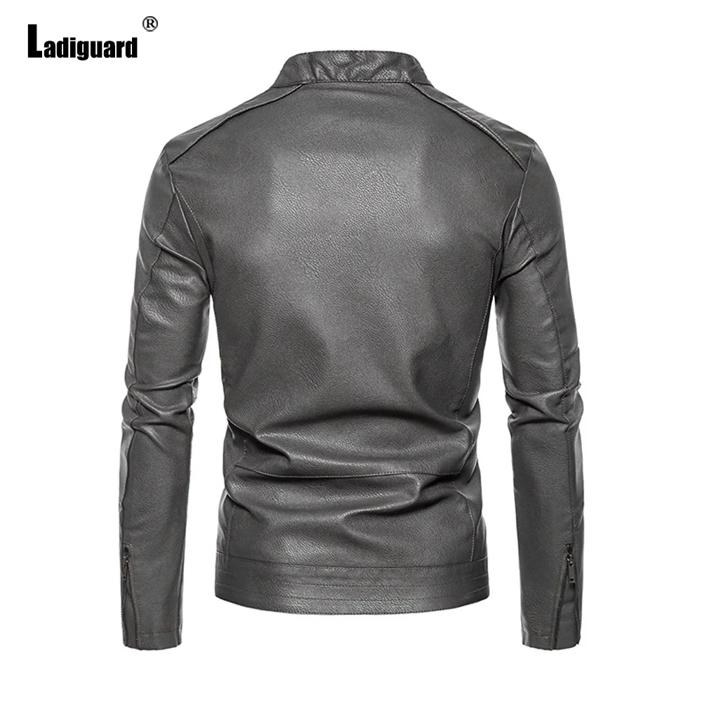 Men\'s Pu Leather Jackets Mandarin Collar Outerwear Gray Soft Luxury Faux Leather Jacket Mens Motorcycle Fashion Zipper Coats New