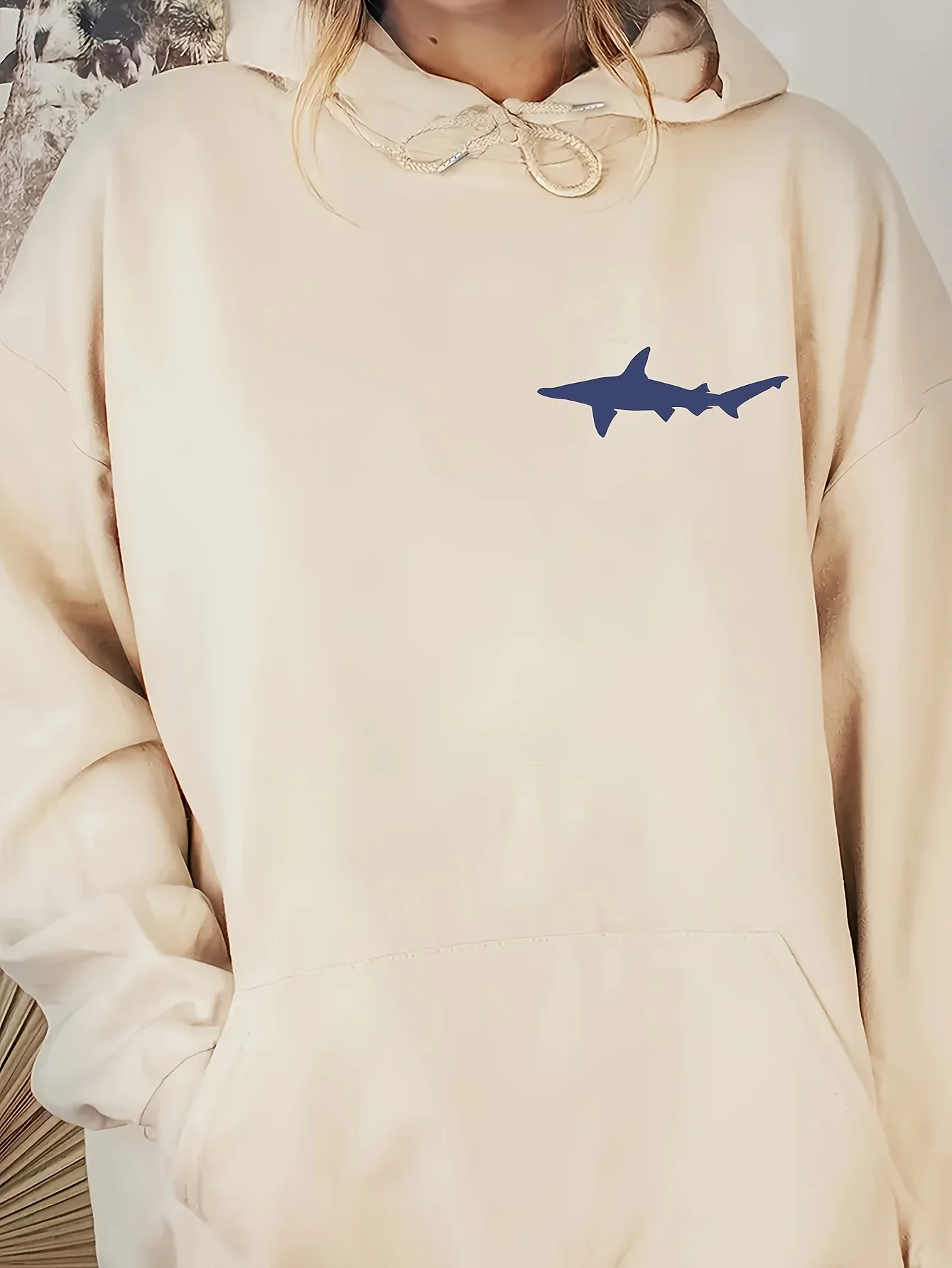 Felpa casual da donna con stampa di squali con animali marini
