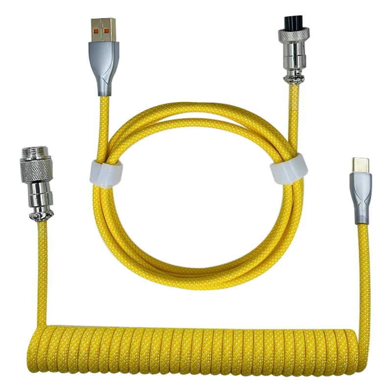 Type-C to USB Data Cable Mechanical Keyboard Coiled Cable Airline Cable Gaming Keyboard Cable Spring Cable Yellow