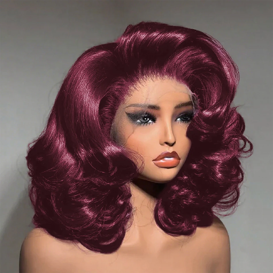 

Red Colored Short Body Wave 13x4 HD Lace Front Wigs 99J Burgundy Brazilian Wavy Bob Transparent Lace Frontal Wig 100% Human Hair