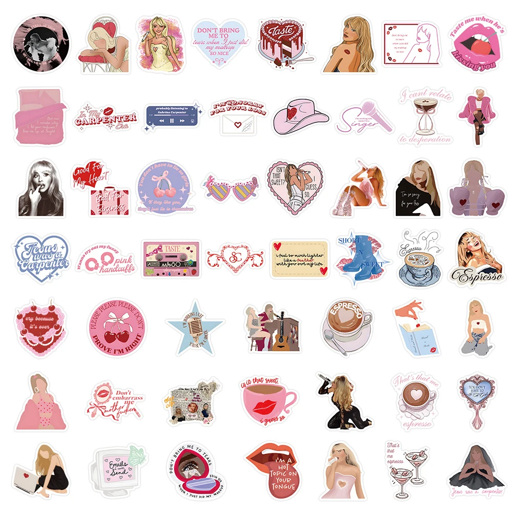 10/30/50pcs Singer Sabrina Carpenter Cartoon Stickers Decal DIY Stationery Luggage Phone Guitar Waterproof Kid Toy Sticker Decor