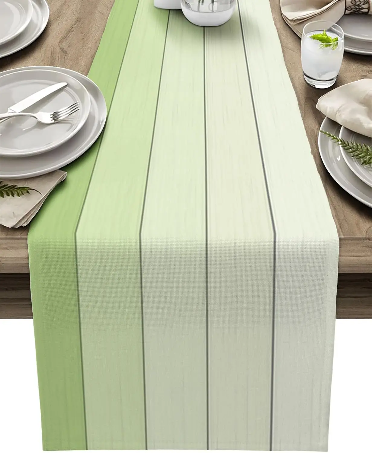 Pastel Green Farmhouse Retro Rustic Barn Wood Texture Table Runner, Non-Slip Party Kitchen Dining Table Decor for Home Outdoor