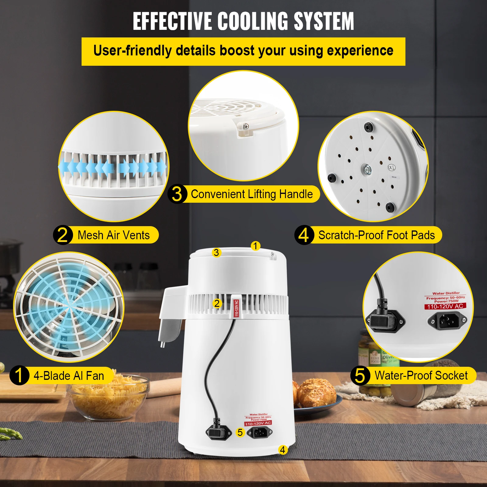VEVOR 4L Chưng Cất Nước Sạch Nha Khoa Chưng Cất Nước Lọc Điện Chưng Cất Máy Lọc Nước Cho Các Văn Phòng Sử Dụng Tại Nhà