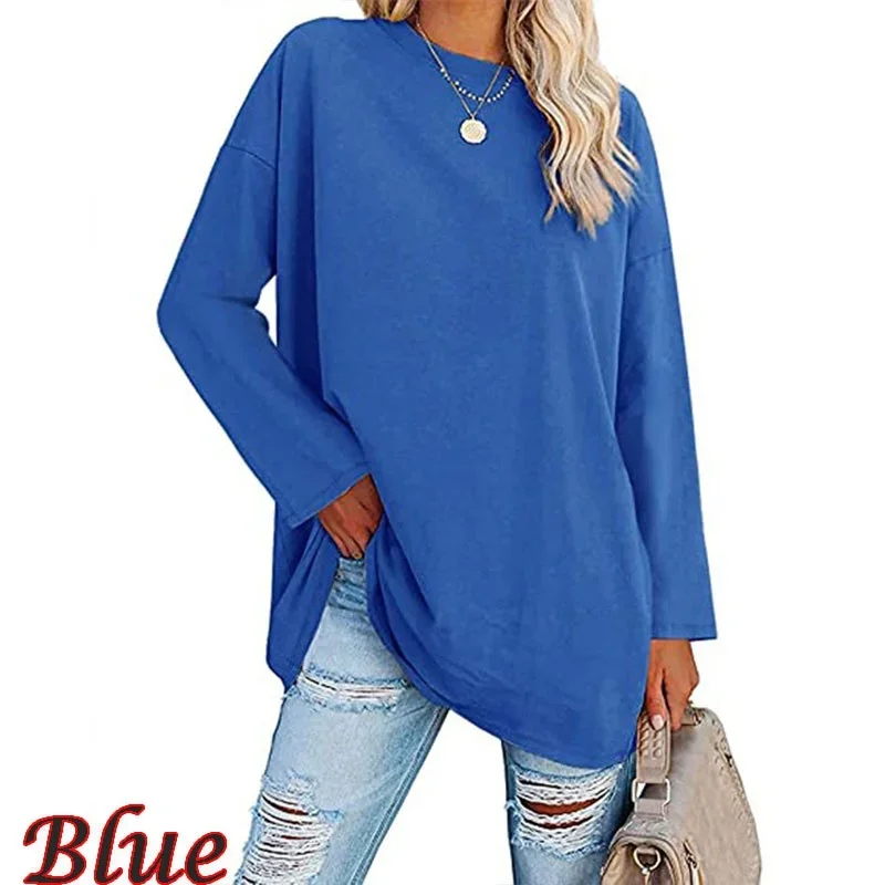 Summer New Leisure Fashion Women Tops Spring And Autumn Long Sleeve Casual Loose Pullovers Solid Color T-Shirts Bottoming Shirts