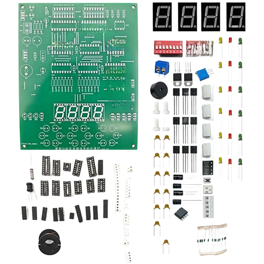 Digital Logic Traffic Light Kit with 7-Segment Countdown Timer Audio Signal and Three-Color LED Outputs for Education