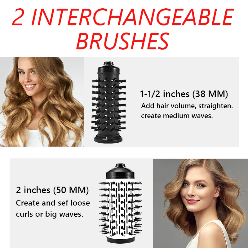 2 in 1 Rotating Electric Hair Straightener Brush Hair Curler Hair Dryer Brush Hot Air Comb Negative Ion Hair Styler Comb