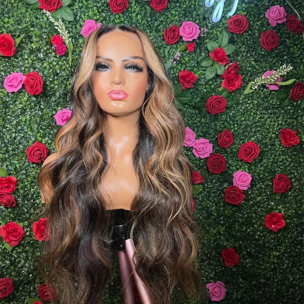 

Синтетический парик с HD-кружевом, балаяж, теплый коричневый с медово-блондовыми прядями, для косплея, высшего качества, длинный волнистый, с кружевной передней частью