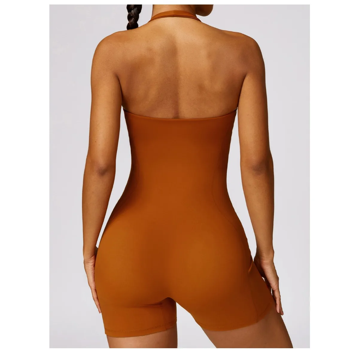 Macacão de treino feminino com pescoço quadrado, Halter acolchoado, sem mangas Slim Fit, One Piece Sport Shorts, Yoga Jumpsuits, Bodycon Bodysuits