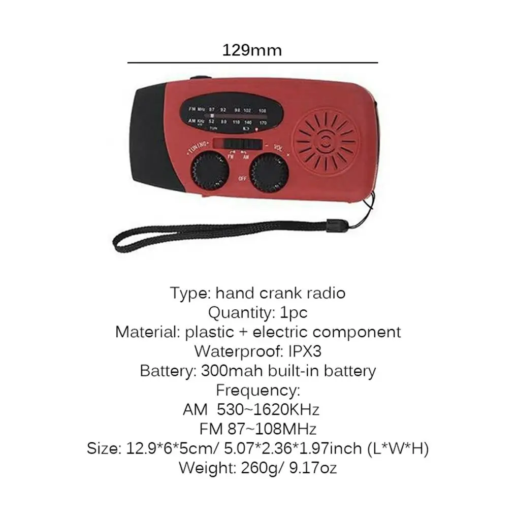 راديو كرنك اليد بالطاقة الشمسية مقاوم للماء جهاز استقبال الطوارئ للتخييم