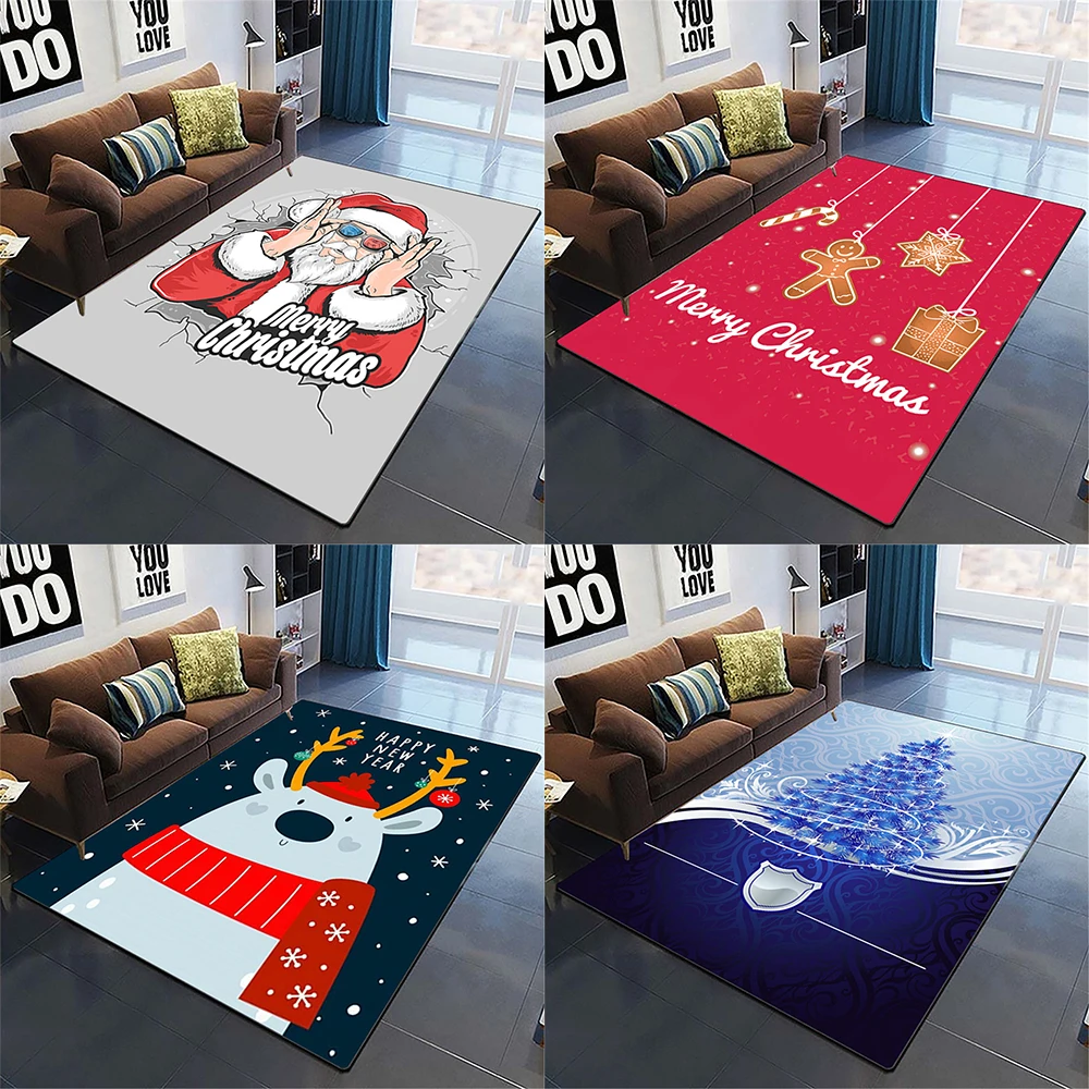 Christmas series floor mat cartoon bear pattern home living room bedroom  decoration non-slip flannel carpet