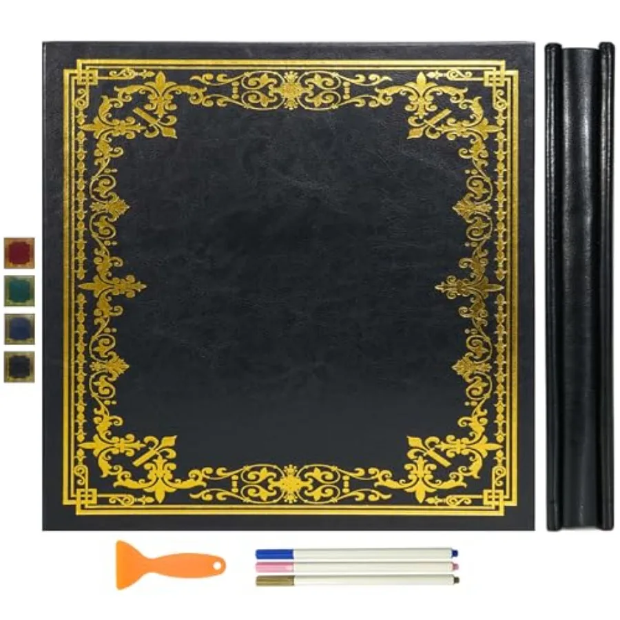 

Large Self-Adhesive Album Artificial Leather Cover Scrapbook Album 13.19"x12.8" Vintage Printed Memory Book DIY 120 Blank Pages