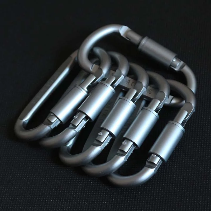 5pcs D-Ring Carabiner Snap Clip Hook Lock Outdoor Buckle Climbing Hiking Keyring