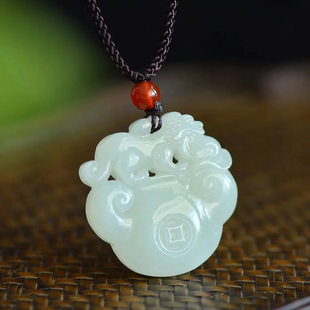 

New Hetian Jade Carved Double-sided Lucky Pixiu Pendant Jewelry 4065#