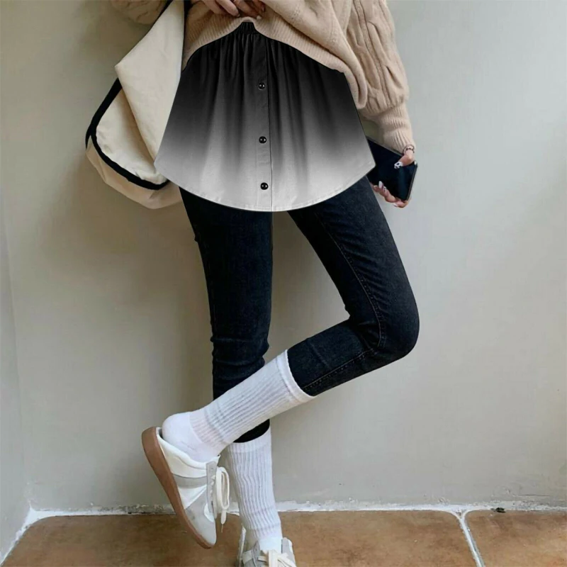 Mulheres camisa falsa saia irregular cauda gradiente destacável underskirt blusa bainha extensor de algodão bainha falsa mini saia bainha falsa