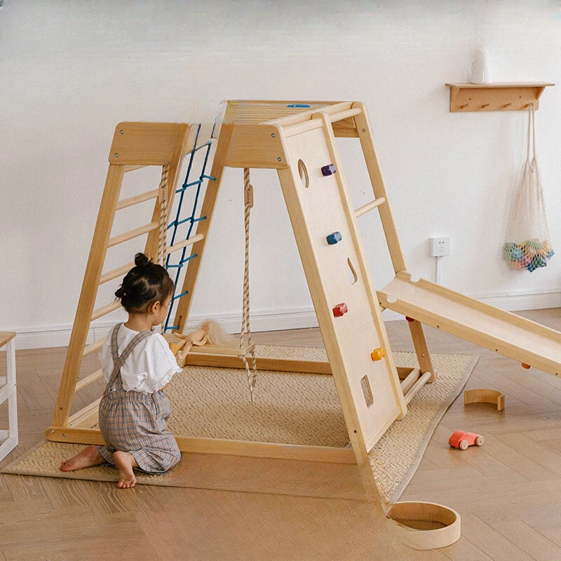 Climbers, children's climbing racks, indoor toys, cedar solid wood slides, hanging rings, swings, baby slides