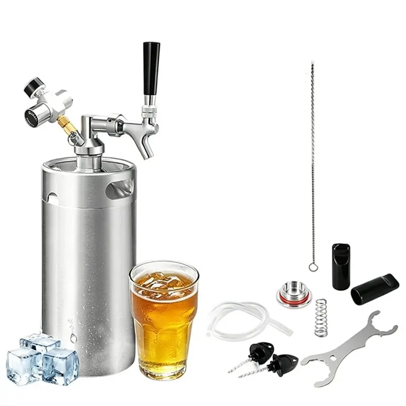 TFORU-Growler, 3.6L Mini Portable Beer Keg With Tap Kit Self-Closing Valve& 0-60PSI CO2 Charging System For Fresh Carbon
