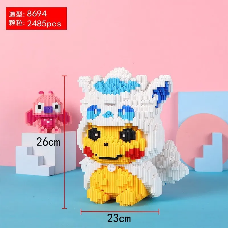 Pokemon New 28CM Pikachu Building Blocks Cartoon Animal Model Educational Toys Graphics Action Figure Assembled Toys for Kids