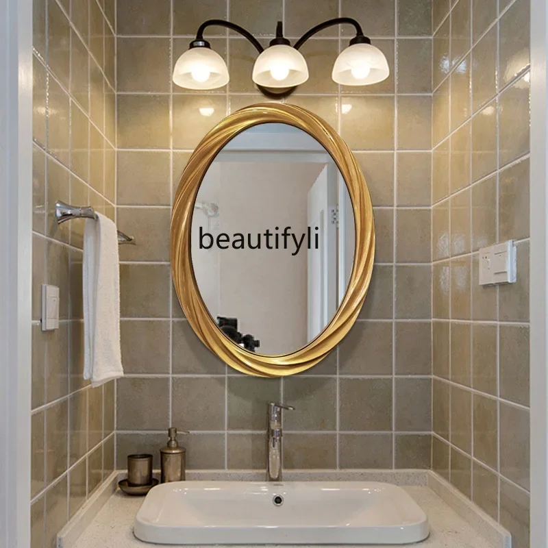 French retro bathroom wall-mounted washstand LED makeup mirror European oval defogging bathroom mirror