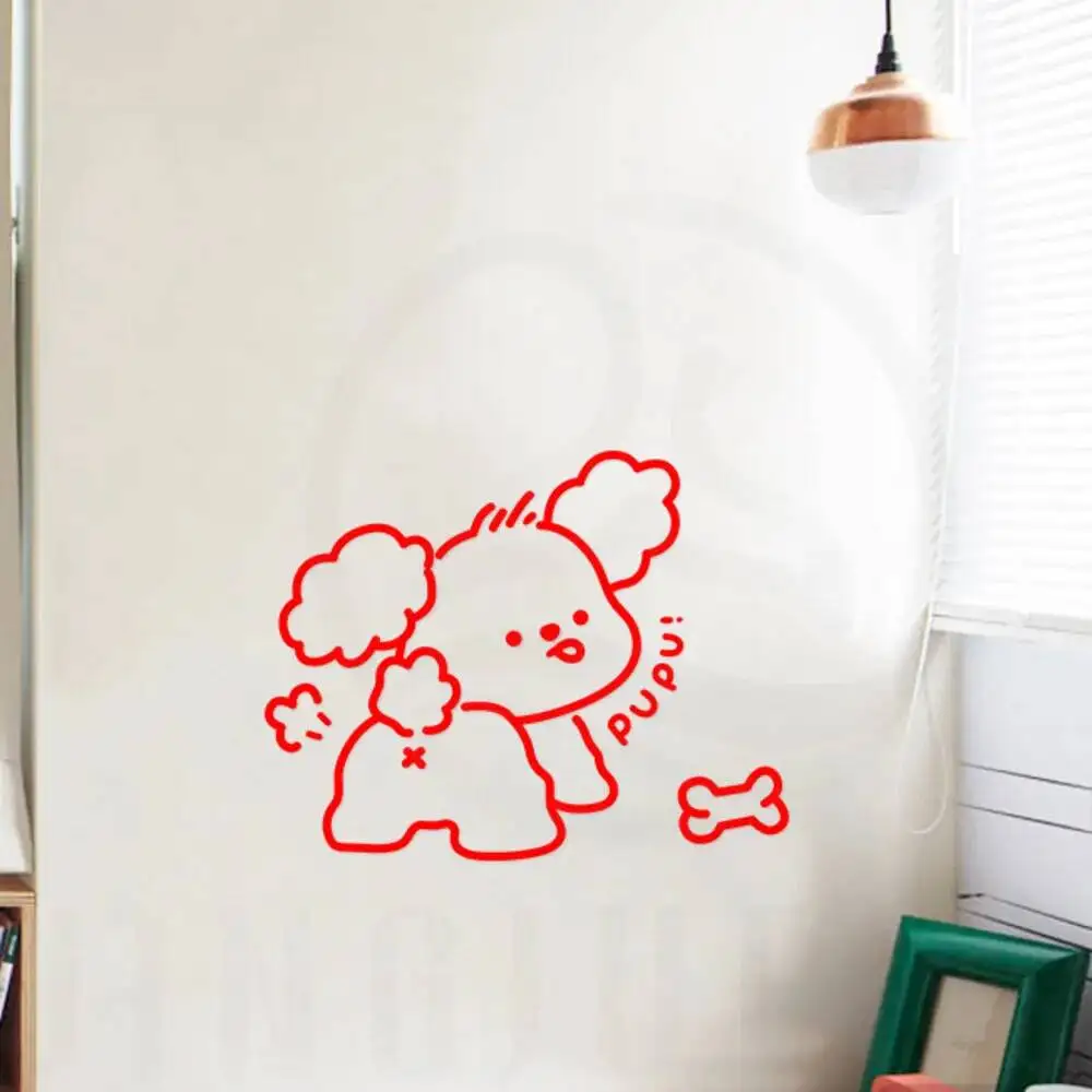 漫画かわいい子犬ペットショップステッカーリビングルームバルコニーキッチン衝突防止ガラスドアステッカー装飾パターン壁